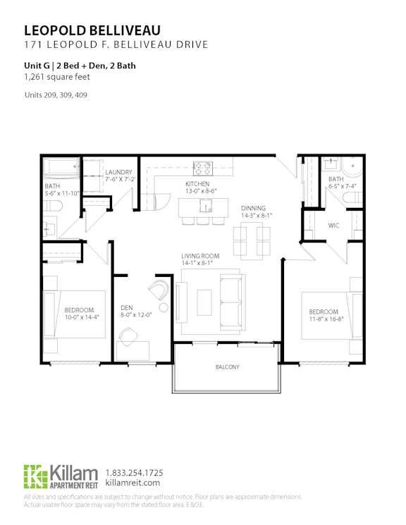 Unit G | 2 Bedroom + Den + 2 Bath