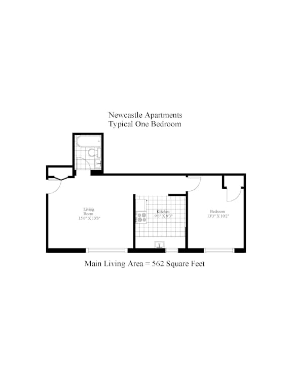 A floor plan of a typical one bedroom apartment in Newcastle.
