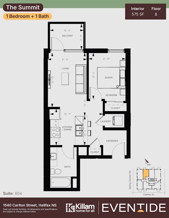 A floor plan for an apartment at The Summit, a building by Killam Eventide.
