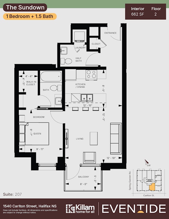 A floor plan for an apartment at 1540 Carton Street, Halifax NS.