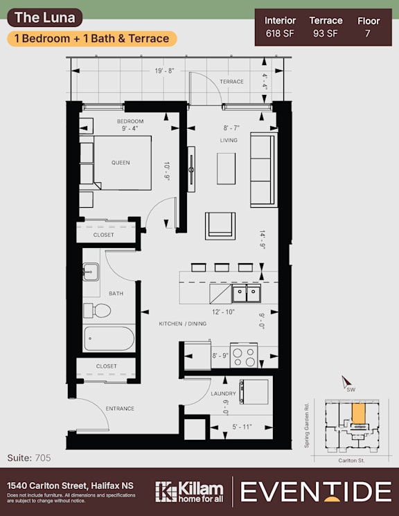 A floor plan for an apartment at Killam Eventide.