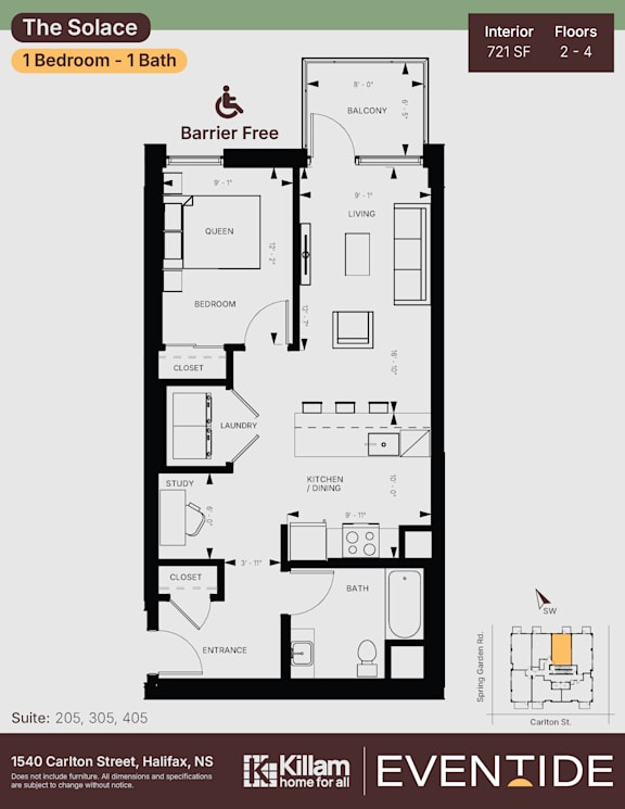 A floor plan for an apartment at Killam Eventide.