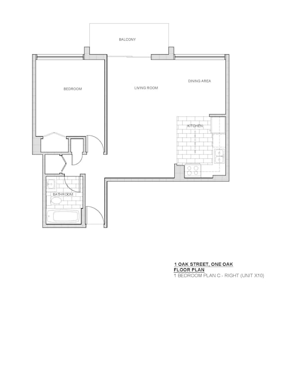 A floor plan of a bedroom, living room, kitchen, and bathroom layout.