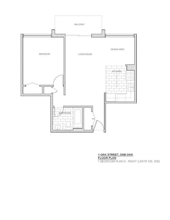 A floor plan of a one bedroom apartment on Oak Street.