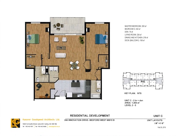 A floor plan for a residential development with a kitchen, living room, and dining area.