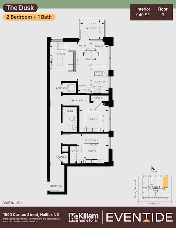 A floor plan for an apartment at 1540 Carton Street, Halifax NS.