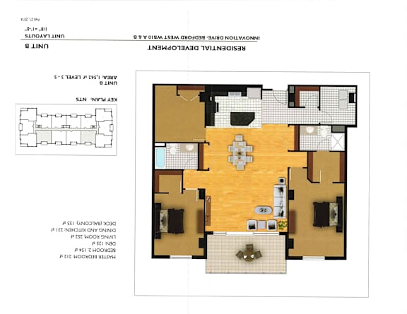 A floor plan of a house with a kitchen, living room, and two bedrooms.
