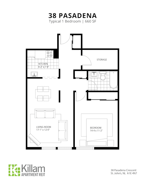 38 Pasadena  1 Bedroom Floor Plan
