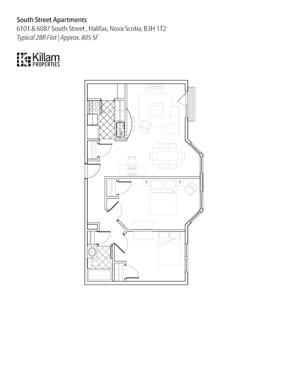 A floor plan of an apartment complex by Killam Properties.