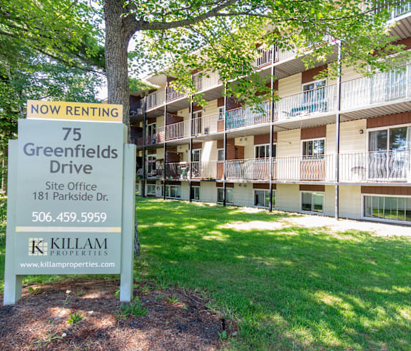 A sign for a rental property at 75 Greenfields Drive.