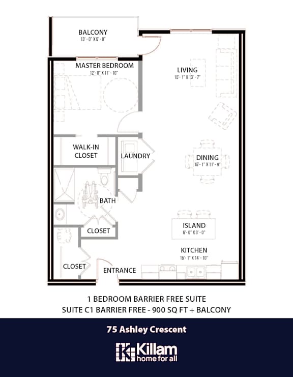 75 Ashley Floor Plan (Barrier Free) - 1 Bed | 1 Bath (Suite C)