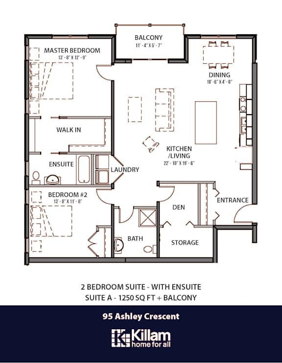 95 Ashley Floor Plan - 2 Bed | 2 Bath (Suite A)