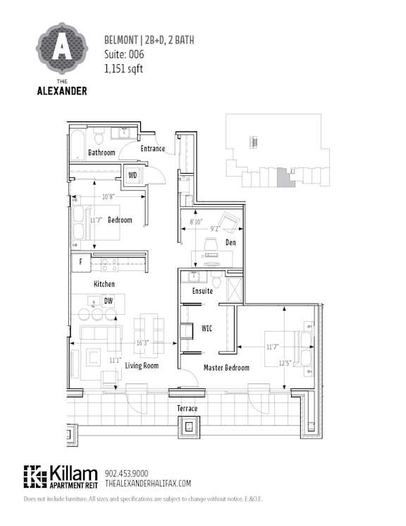 A floor plan for a 2 bedroom, 2 bath apartment at The Alexander.