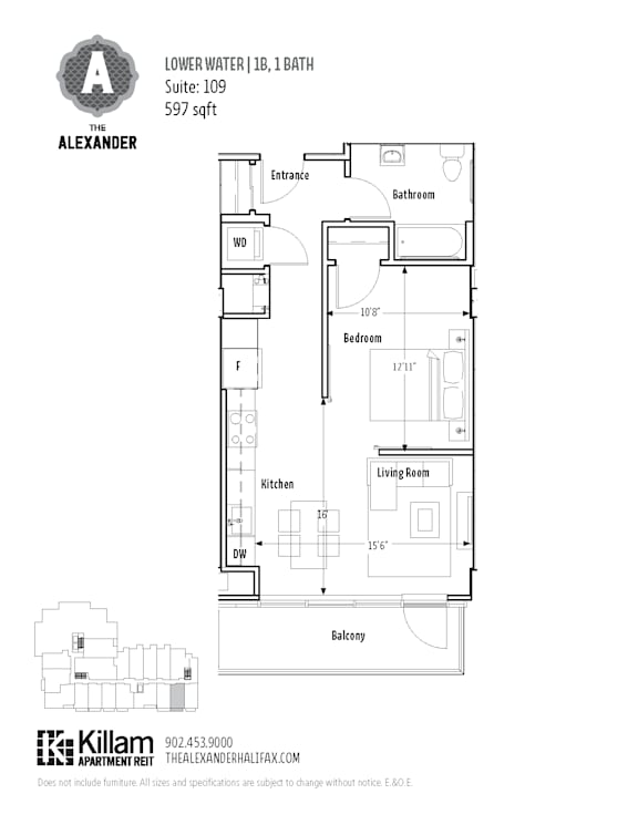 A floor plan for a condo unit at The Alexander.