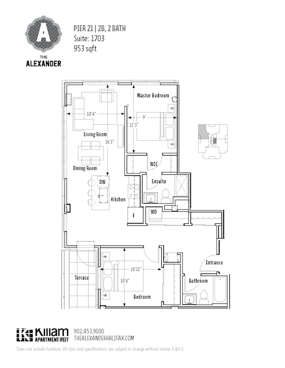 A floor plan for a condo unit at The Alexander.