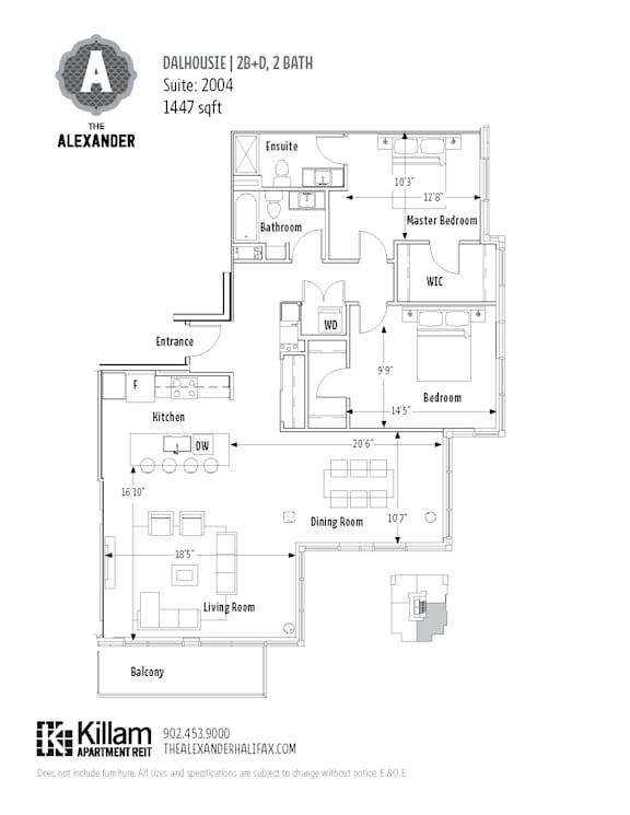 A floor plan for a 2 bedroom, 2 bath apartment.