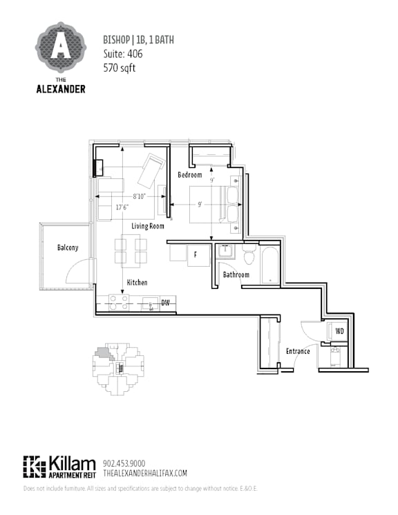 A floor plan for a suite at The Alexander.