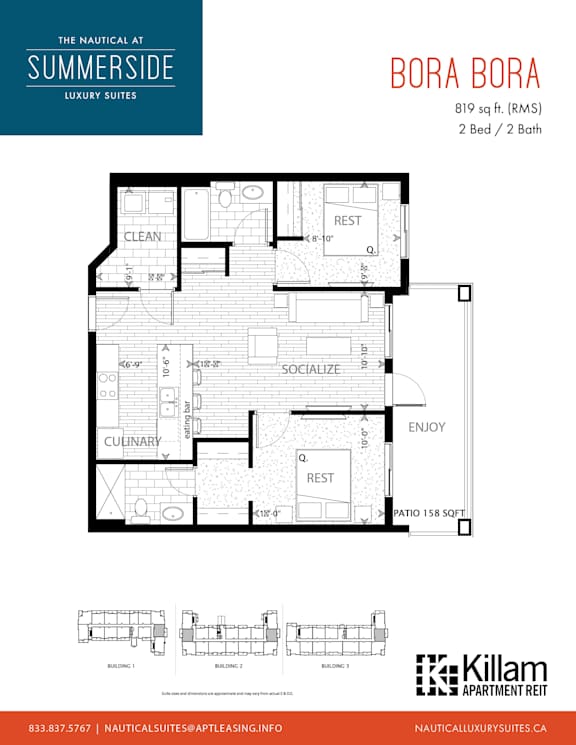 Bora Bora | 2 Bed +  2 Bath 819 Sq Ft. Floor Plan