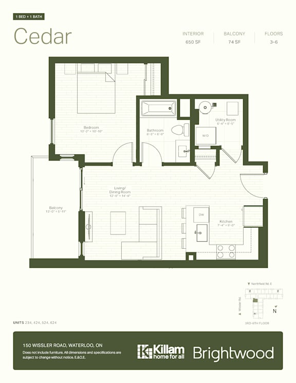 A floor plan for a Cedar home with a balcony and a living room.
