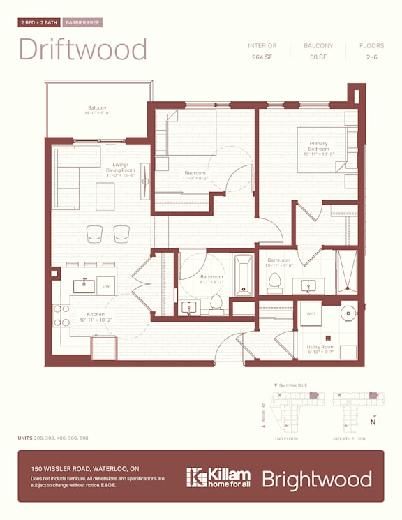 A floor plan for a home at Driftwood, showing a living room, dining room, kitchen, and bathrooms.