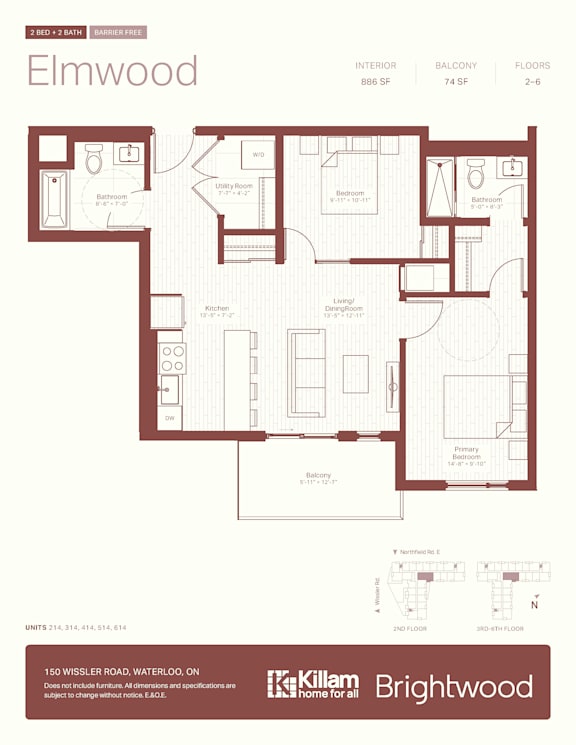 A floor plan for a home with a kitchen, living room, and two bedrooms.