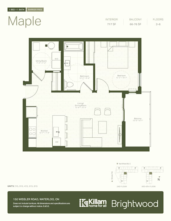 A floor plan for a home with a kitchen, living room, and two bathrooms.