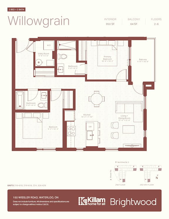 A floor plan for a Willowgrain property shows a living room, dining room, kitchen, and bathrooms.