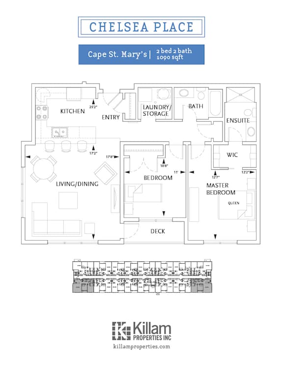 A floor plan for a property at Cape St. Mary's shows a 2 bedroom, 2 bathroom apartment.
