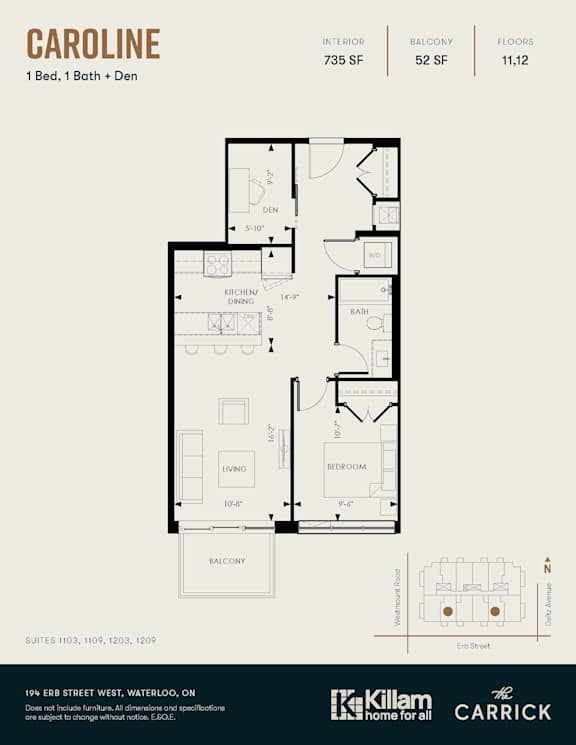 Caroline 1 Bed, 1 Bath + Den