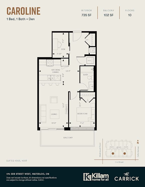 Caroline 1 Bed, 1 Bath + Den