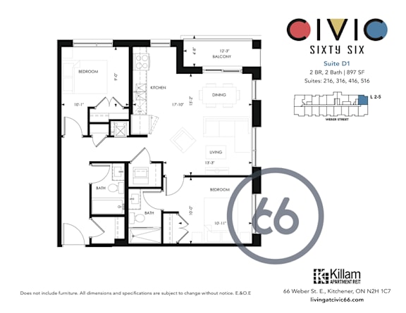 A floor plan for a suite in the Oivio Sixty Six building.