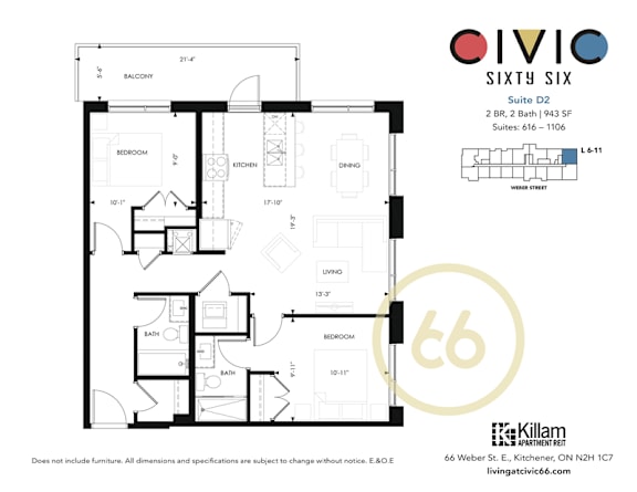 A floor plan for an apartment in the Oivio Sixty Six building.