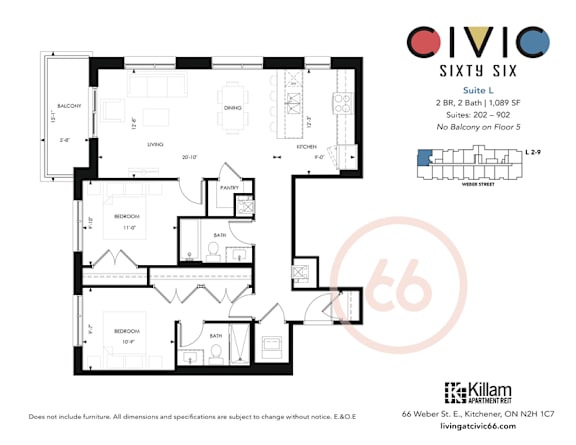 A floor plan for an apartment in the Oivio Sixty Six building.