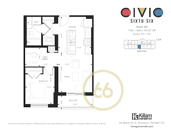 A floor plan for an apartment at Oivio Sixty Six.