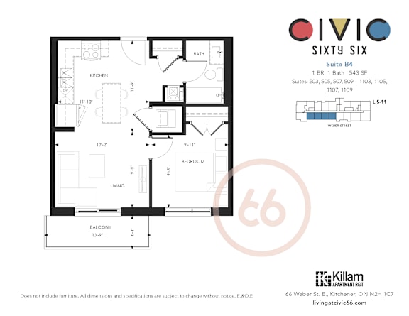 A floor plan for a suite in the Oivio Sixty Six building.
