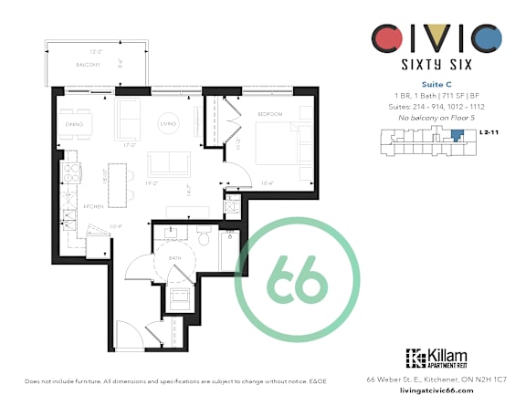 A floor plan for a suite in the Olympio Sixty Six building.
