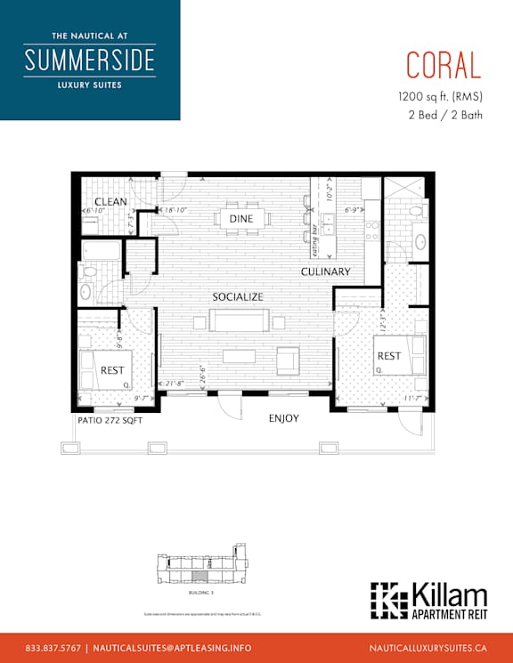 Coral | 2 Bed + 2 Bath 1,200 Sq Ft. Floor Plan