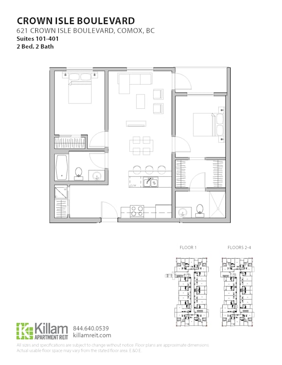 A floor plan for a 2 bedroom, 2 bath apartment at Crown Isle Boulevard.