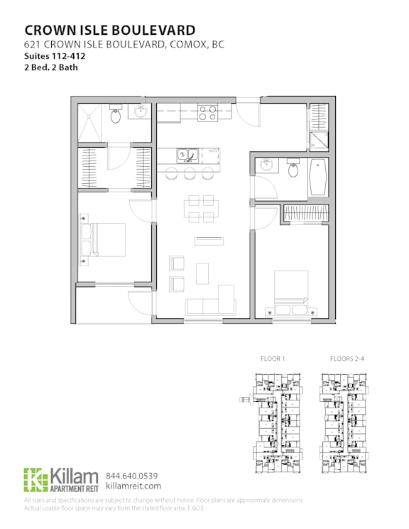 A floor plan for a 2 bedroom, 2 bath apartment at Crown Isle Boulevard.
