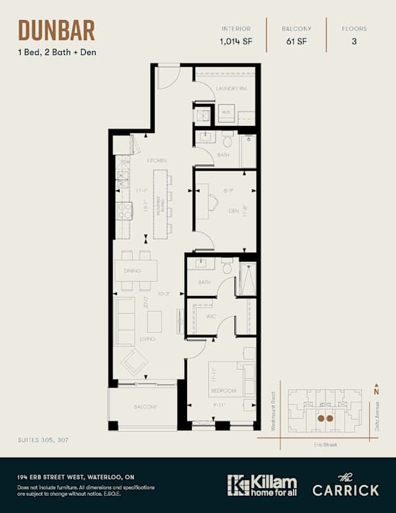 Dunbar 1 Bed, 2 Bath + Den