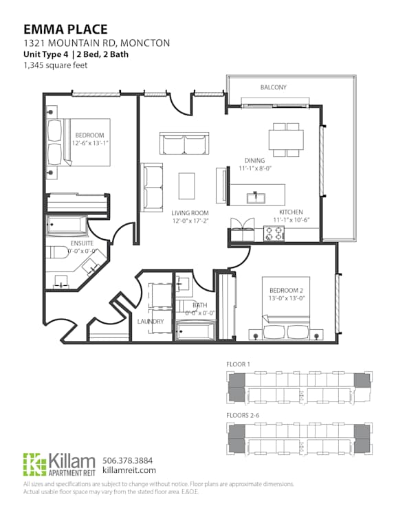 Floor Plan Corner Two Bedroom + Two Bath