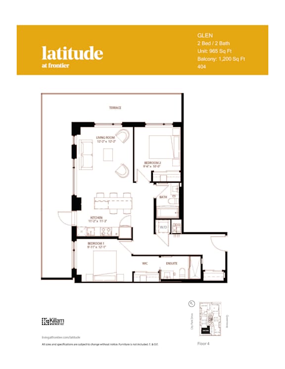 Glen (956 SF) (Large Balcony) - 2 Bed | 2 Bath