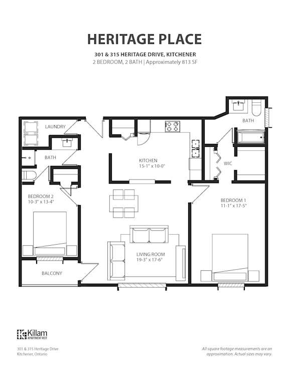 2 BEDROOM, 2 BATH | Approximately 813 SF