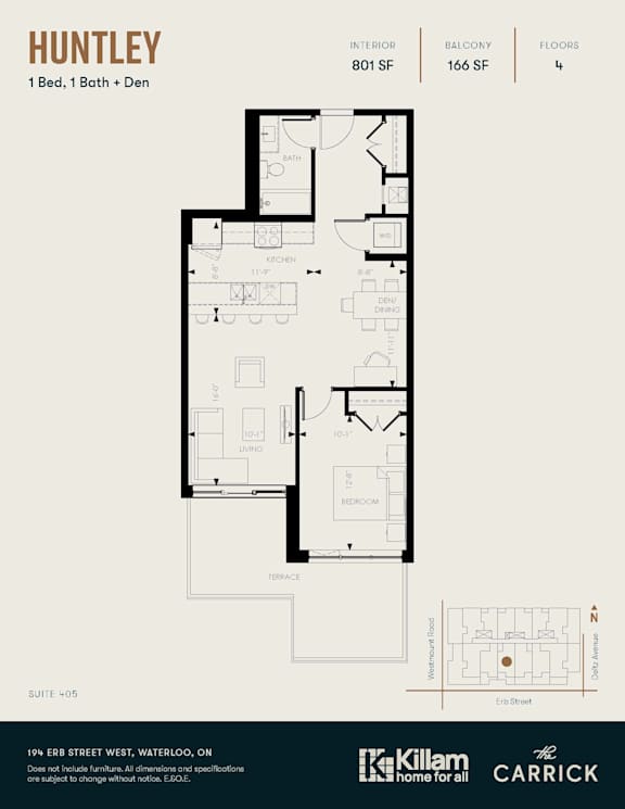 HUNTLEY 1 Bed, 1 Bath + Den