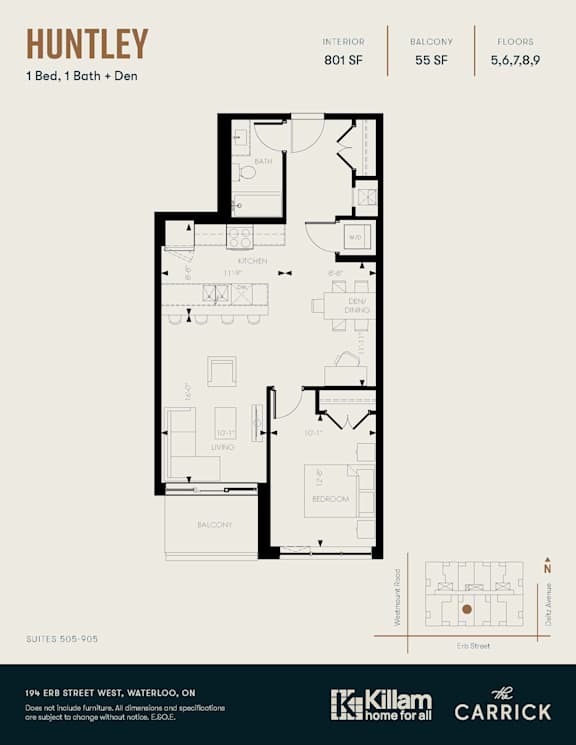 HUNTLEY 1 Bed, 1 Bath + Den