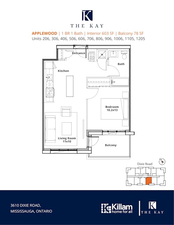 Applewood 1 Bedroom Barrier Free 1 Bathroom Floor Plan