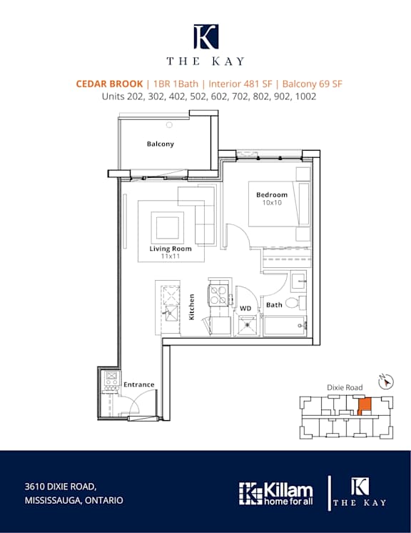 Cedar Brook 1 Bedroom  1 Bath Floor Plan