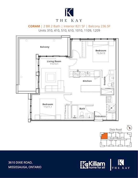 Coram 2 Bedroom 2 Bath Floor Plan