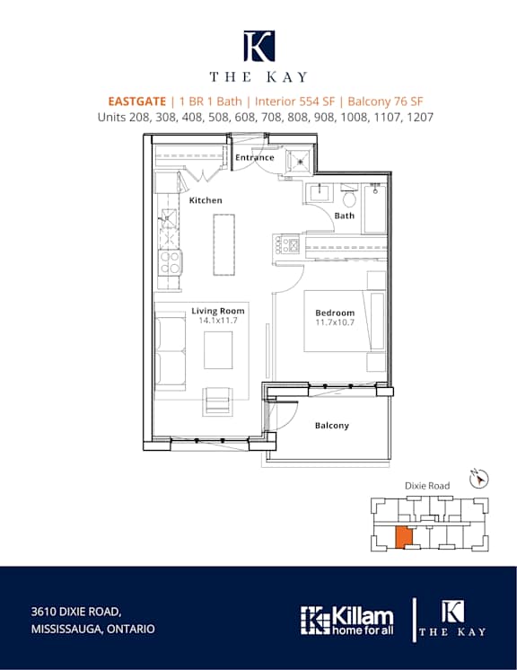 Eastgate 1 Bedroom  1 Bath Floor Plan