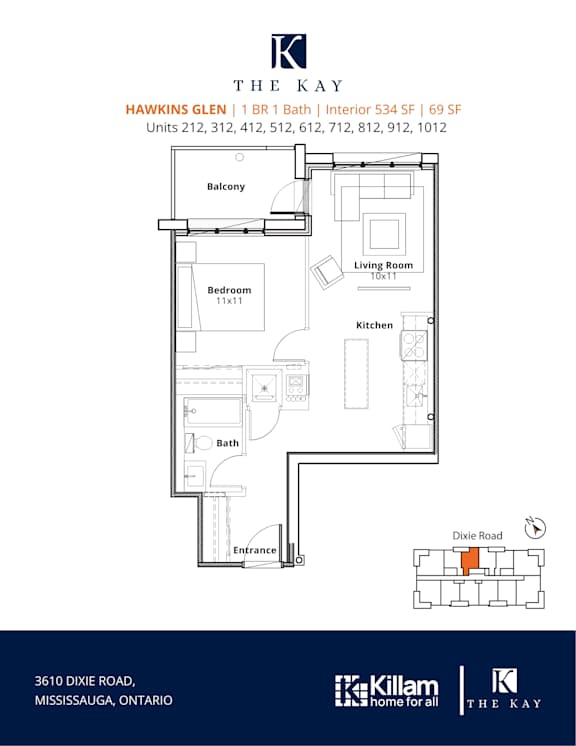 Hawkins Glen 1 Bedroom  1 Bath Floor Plan